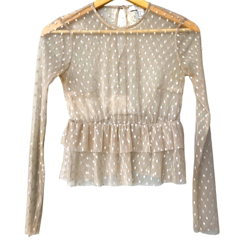 Forever 21 Polka Dot Top Blouse S Long Sleeve Mesh Sheer Coquette Fairy Ruffle